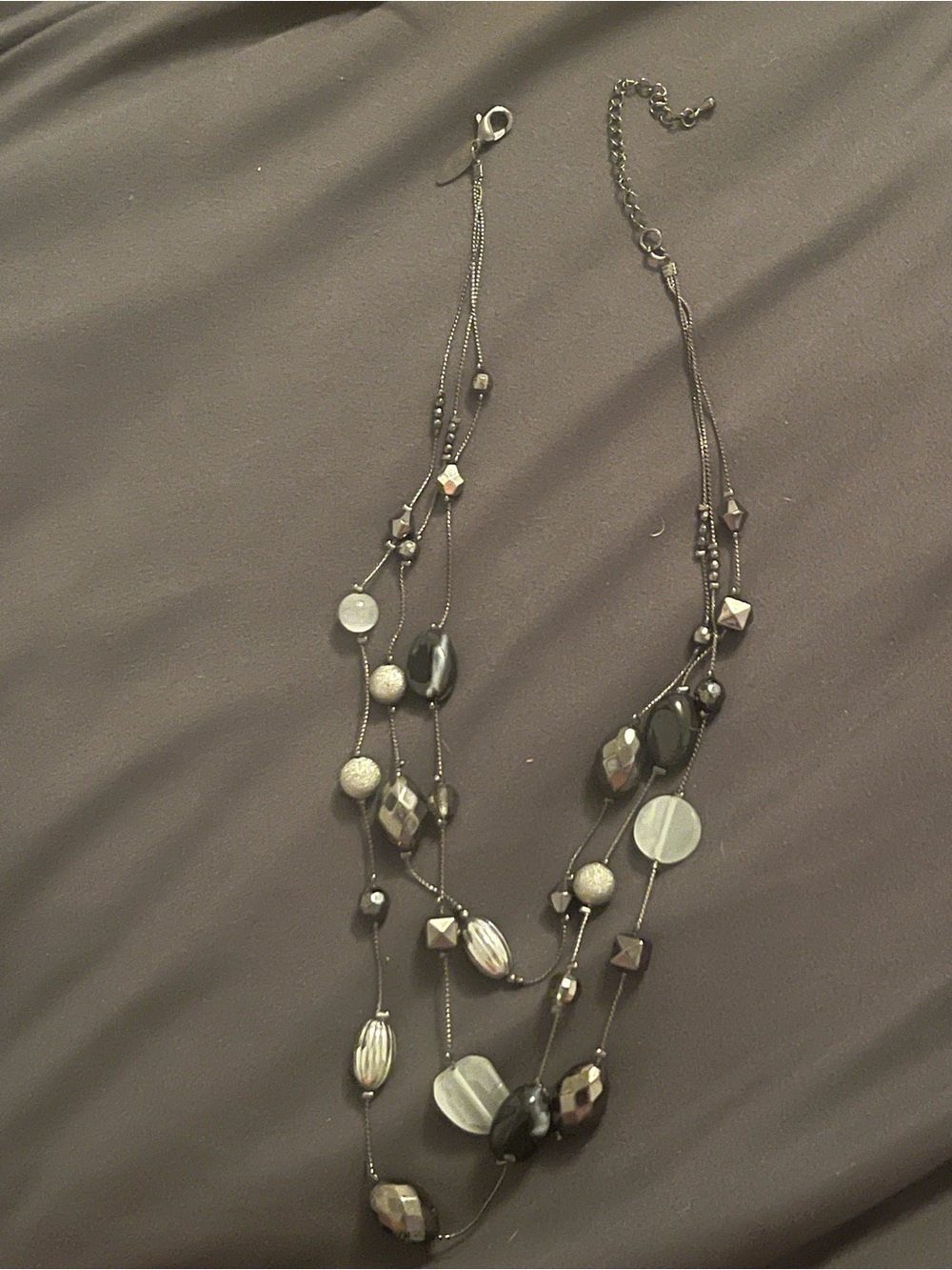 Unk Black and Silver Multi-Strand Beaded Necklace